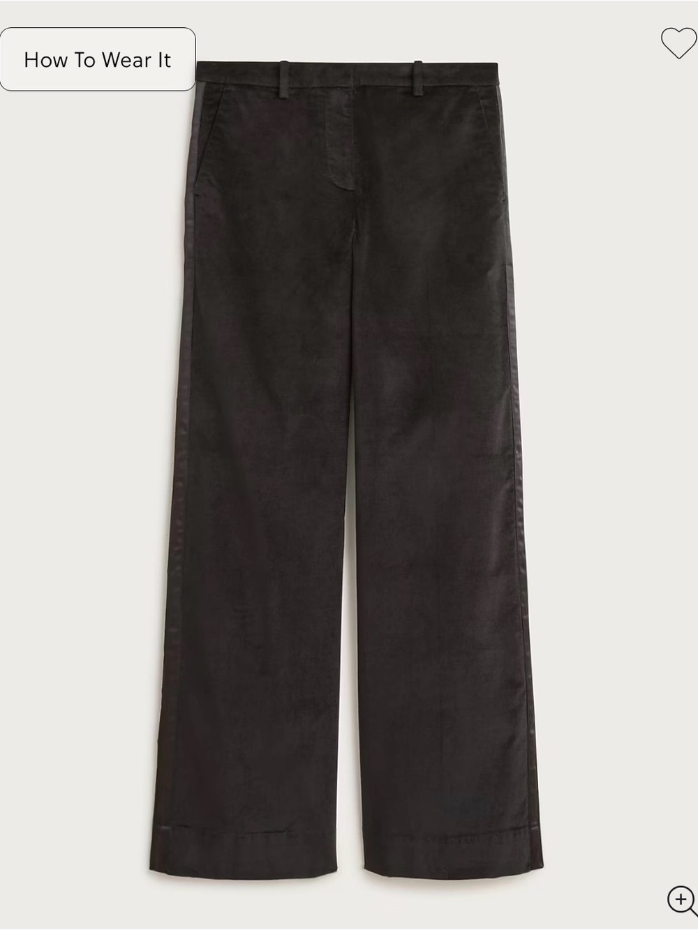 NWT J Crew Wide-leg trouser with satin stripe in washed velvet black Sz 2 Tall